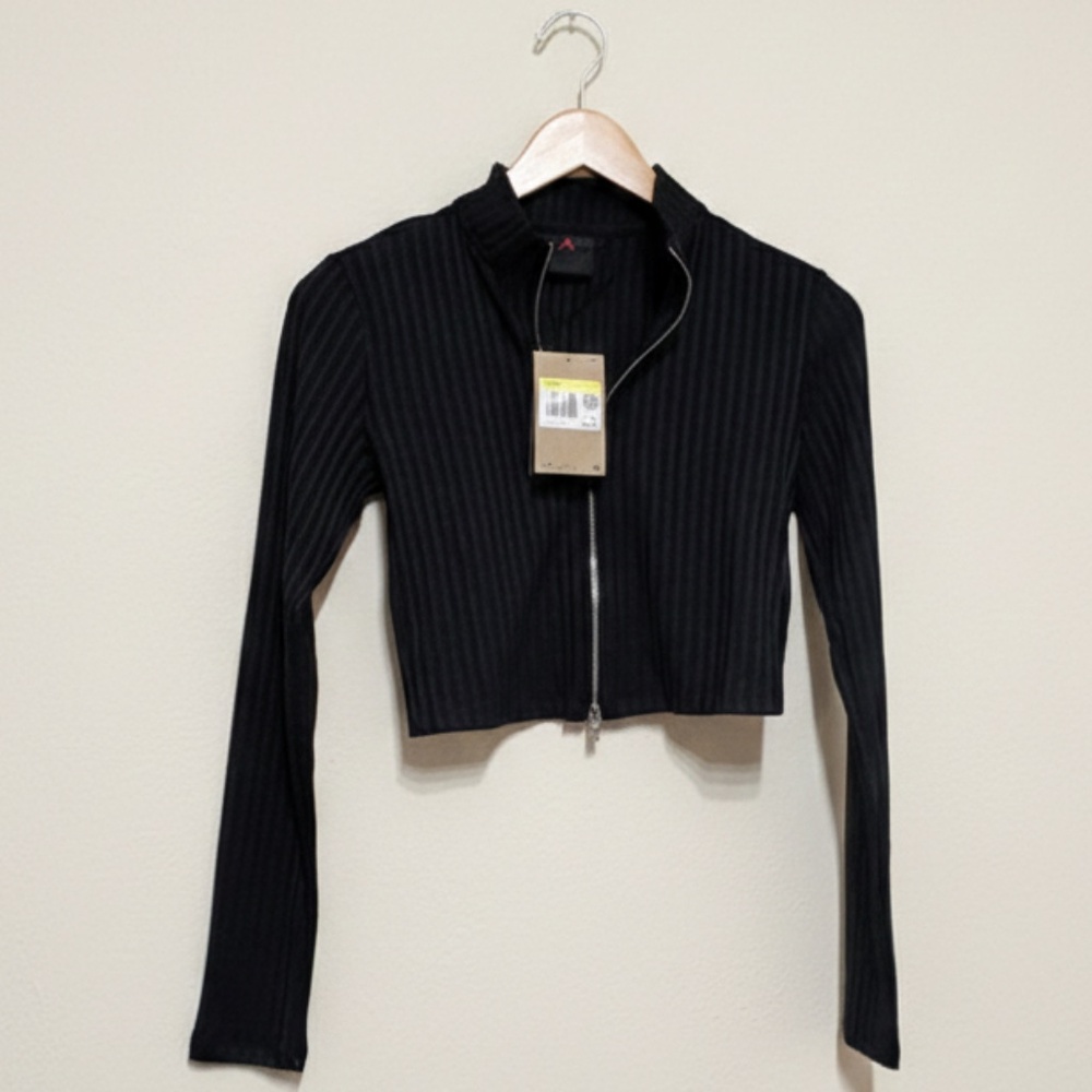 Nike Jordan Black Ribbed Full-Zip Mock Neck Cropped Jacket